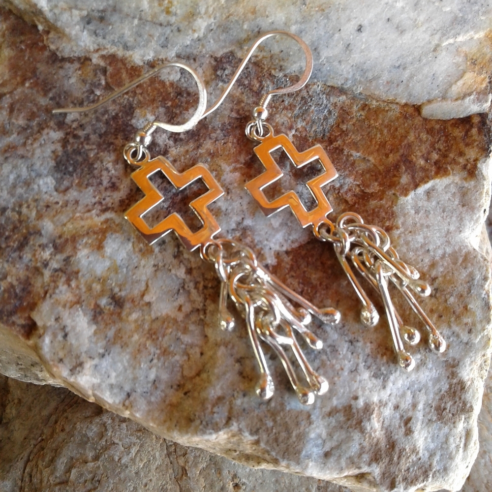 Sterling Silver Cross EARRINGS with dangles - Picture 4 of 6